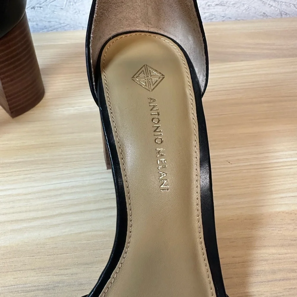 ANTONIO MELANI Black Leather Block Heel Sandals - Picture 4 of 10